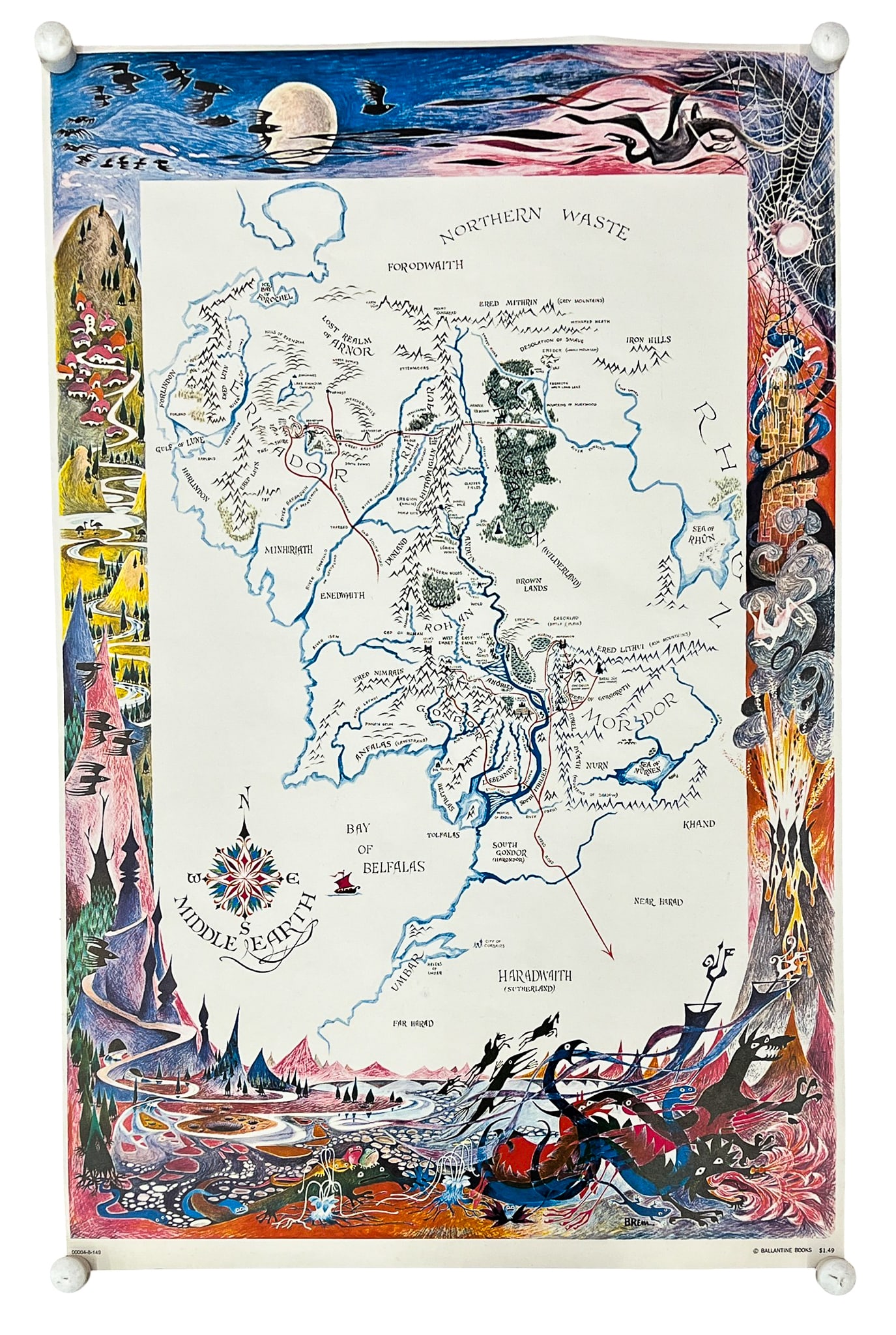 Barbara Remington "Map of Middle-Earth" 1969 LOTR Lithograph Poster - 2