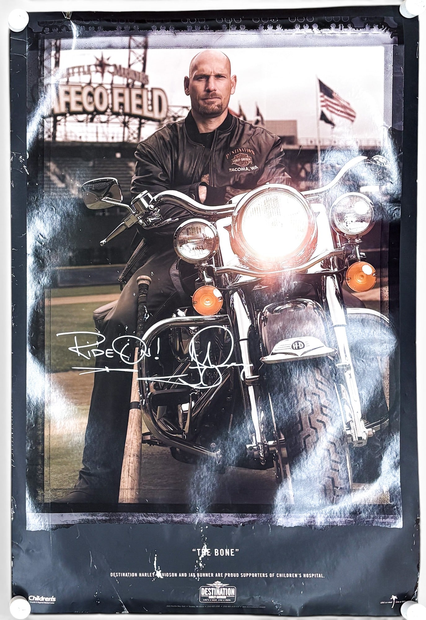2pc Jay Buhner "The Bone" Signed Advertisement Poster & "300" Movie Poster - 2