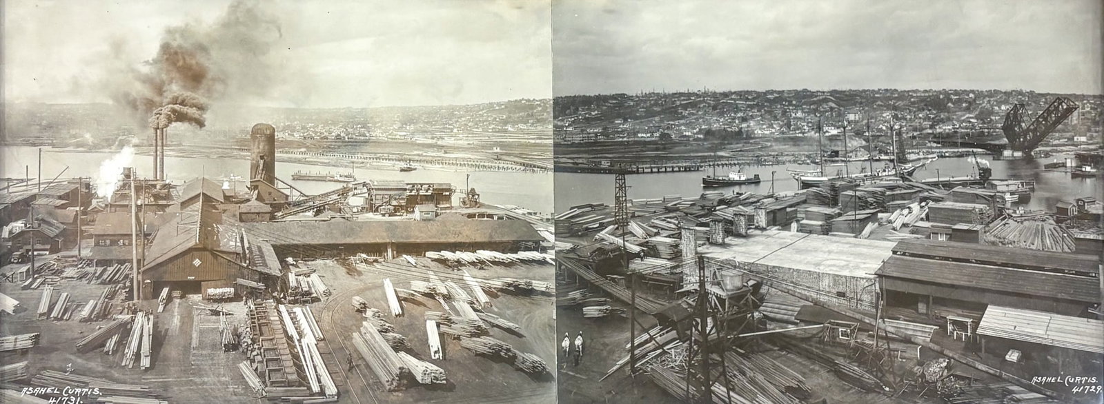 Asahel Curtis "Canal Lumber Co." Photograph Diptych: Asahel Curtis (1874-1941 American) "Canal Lumber Co." Photograph Diptych 8.5"x19.75" Framed. Signed lower right and left and numbered 41731 & 41729. Overall excellent condition, not examined outside