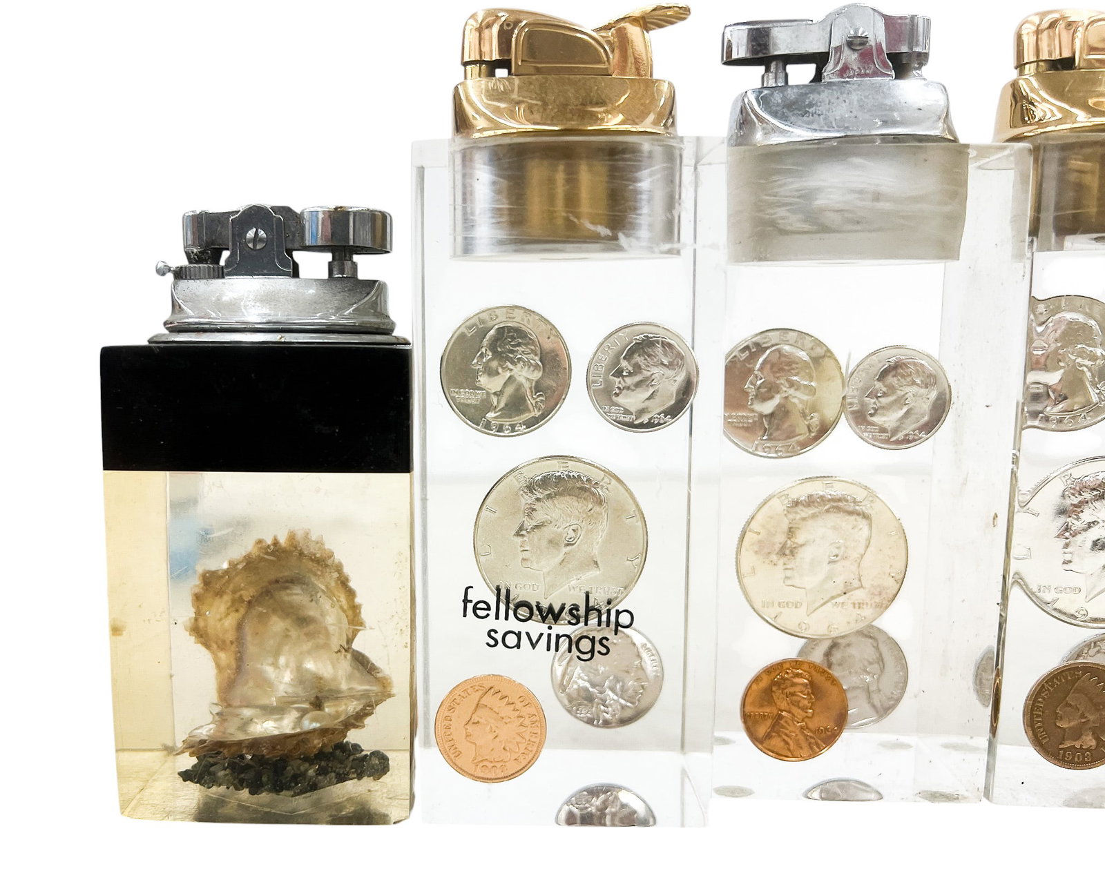 8pc Vintage Coin Themed Table Top Lighters etc. - 2