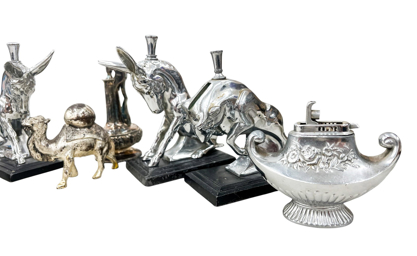 11pc Vintage Silver Plated Animal Table Top Lighters etc. - 2