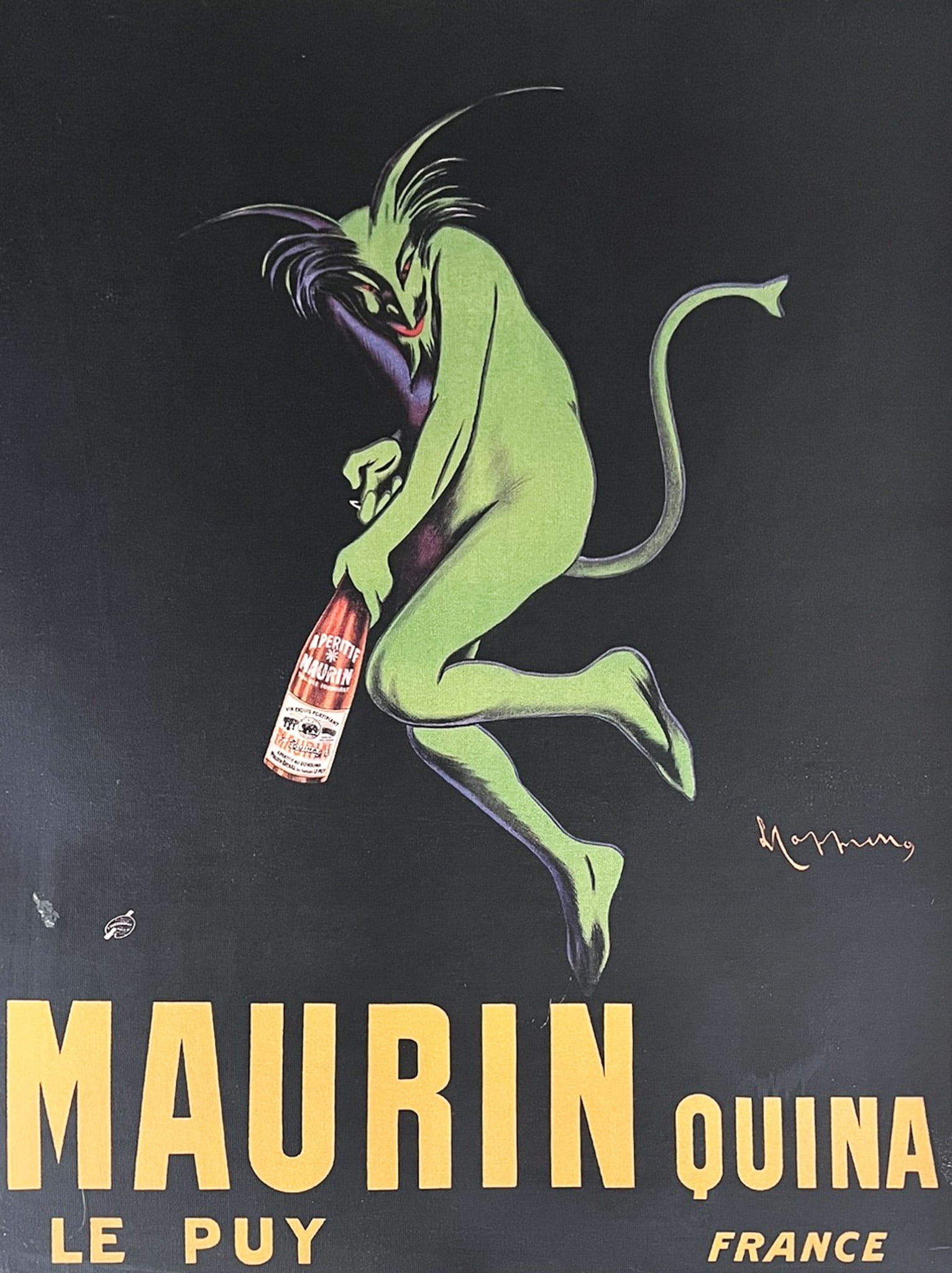 After Leonetto Cappiello "Maurin Quina" Advertisement Poster: After Leonetto Cappiello (1875-1942 Italian) "Maurin Quina" Advertisement Poster 22"x16" Image 26"x20" Framed. Excellent condition, not examined outside of framing.
