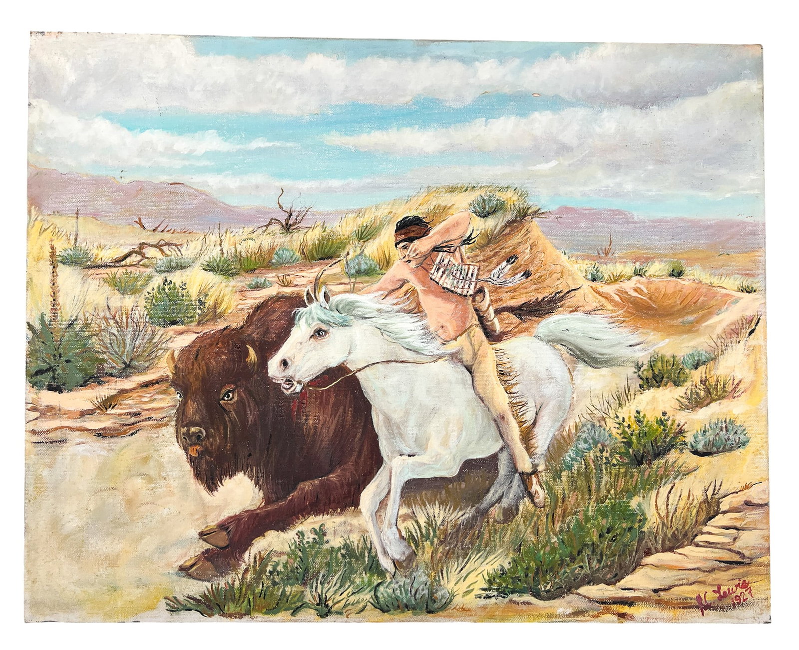 R.C. Lewis "Buffalo Kill" 1927 Oil on Canvas - 2