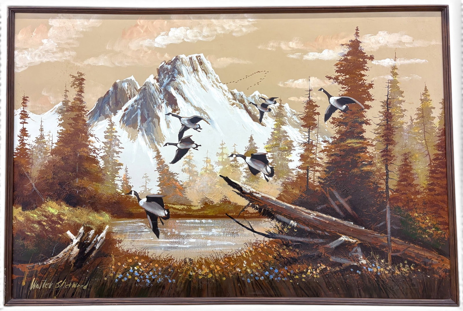Walter Sherwood "Canadian Geese in Flight" Oil on Canvas - 2
