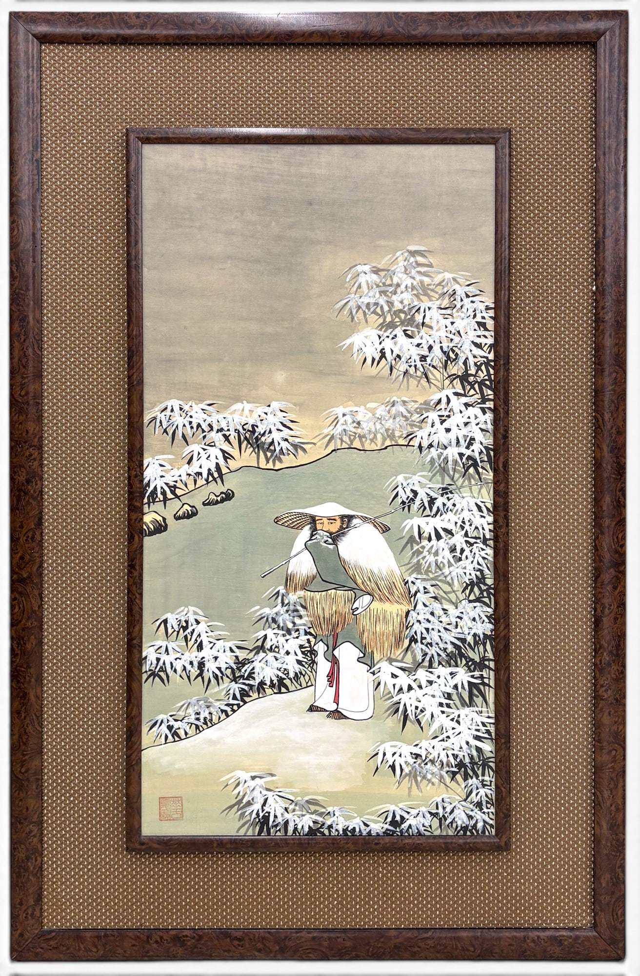 Reproduction Chinese Scroll Painting "Fisherman on a Snowy Day" Gouache - 2