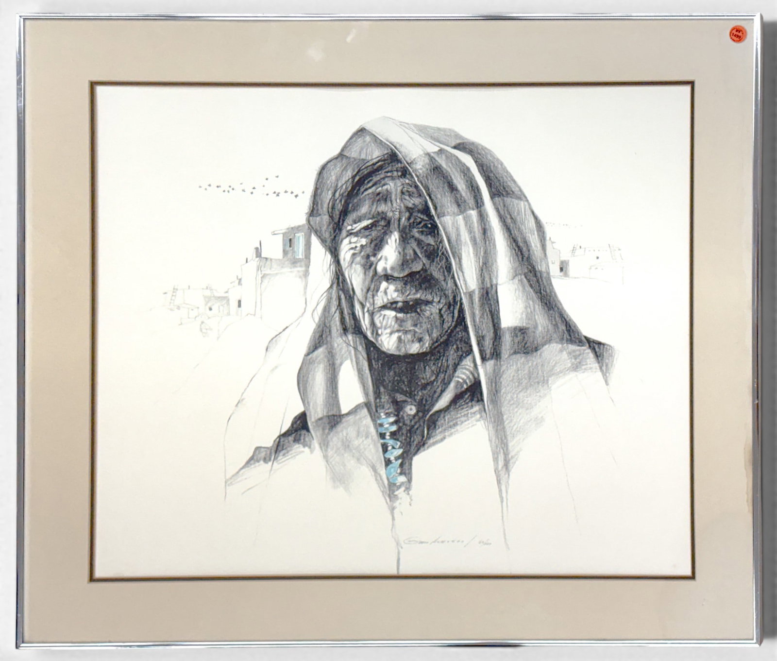 Guillermo Acevedo "Elder in Front of Pueblos" Lithograph on Paper - 2