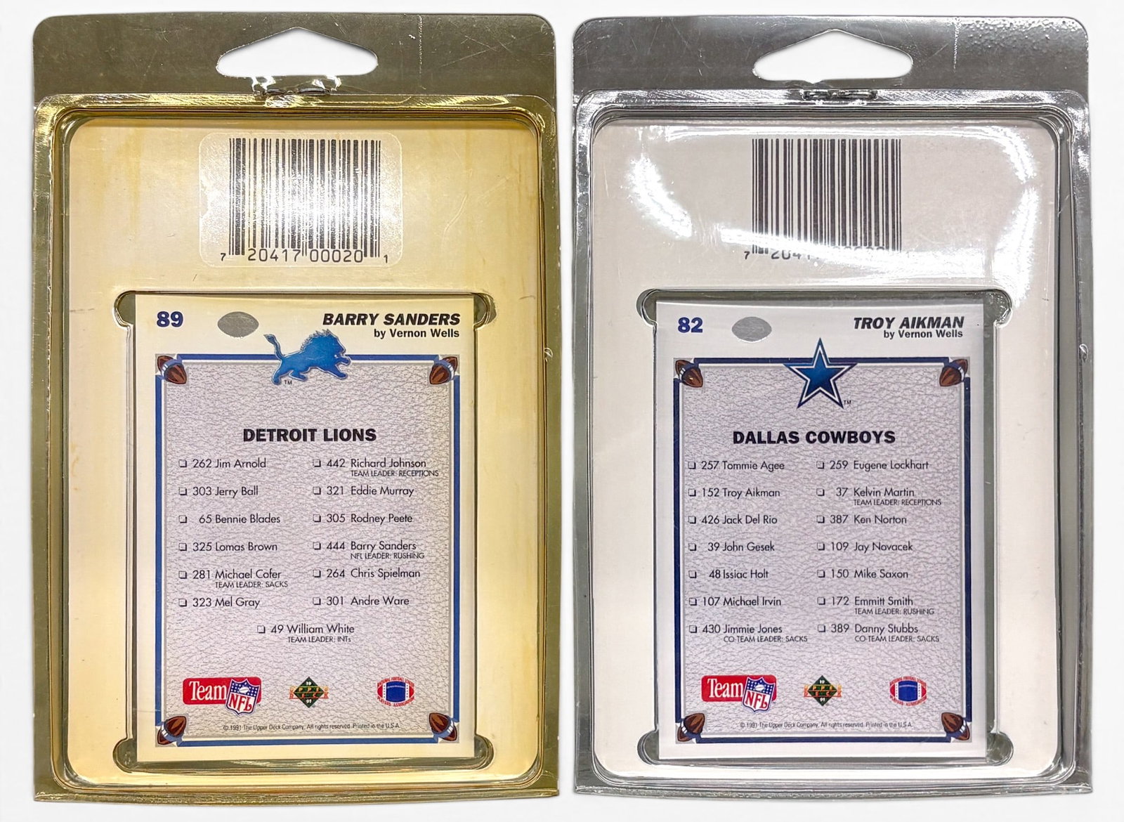 2pc Sealed 1991 Cowboys & Lions Complete Team Sets Football Cards - 2