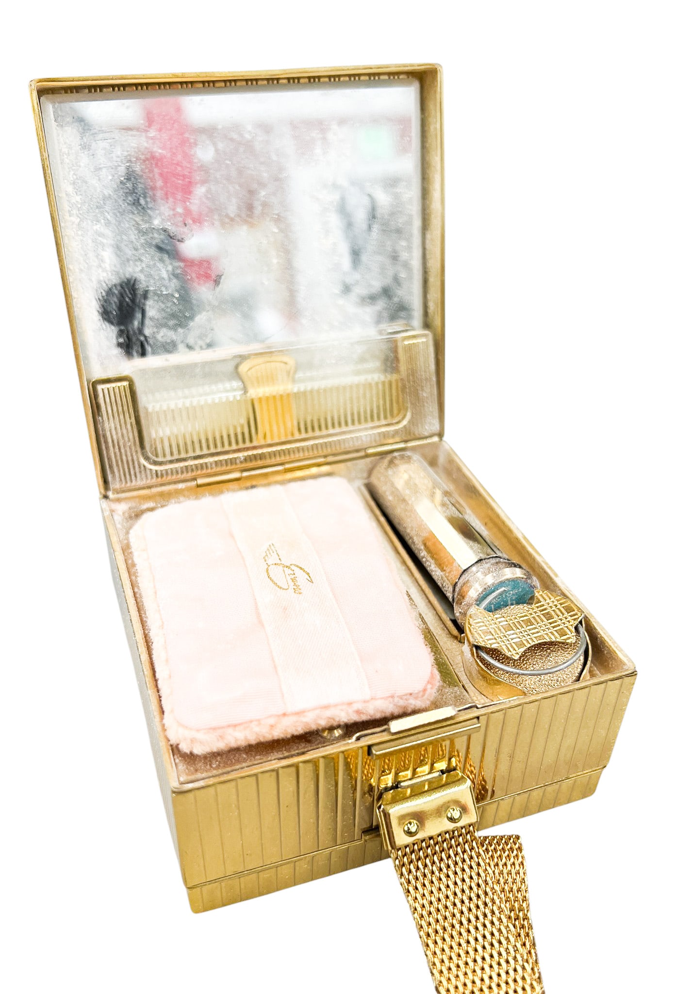Vintage Evans Gold Tone Metal Compact Purse w/ Lighter, Cigarette Case etc. - 2