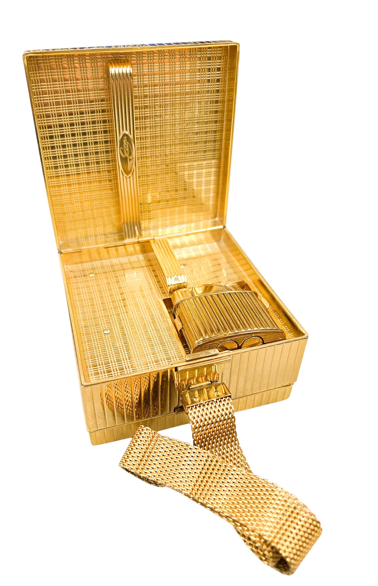 Vintage Evans Gold Tone Metal Compact Purse w/ Lighter, Cigarette Case etc. - 3