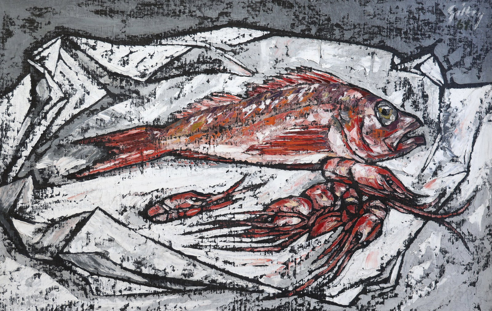 Richard Gilkey "Still Life with Fish and Shrimp" 1961 Oil on Canvas (1 of 4)
