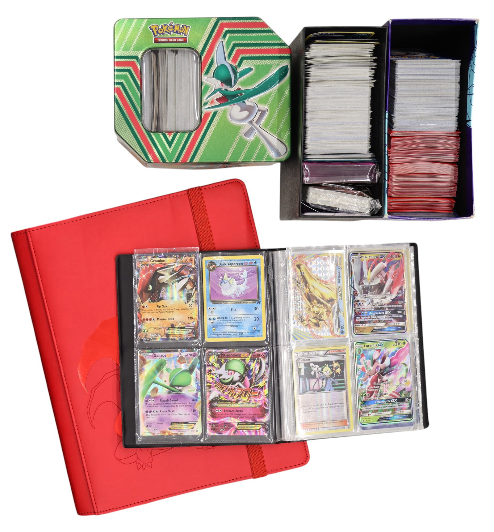 Approx.1500 Pokemon XY and S&M Era Cards in Binders and Loose: Approx.1500 Pokemon XY and S&M Era Cards in Binders and Loose. Includes several break cards, Mega Ex and Gx, trainers, holos and reverse foils. Condition ranges from LP to HP condition. Many in the