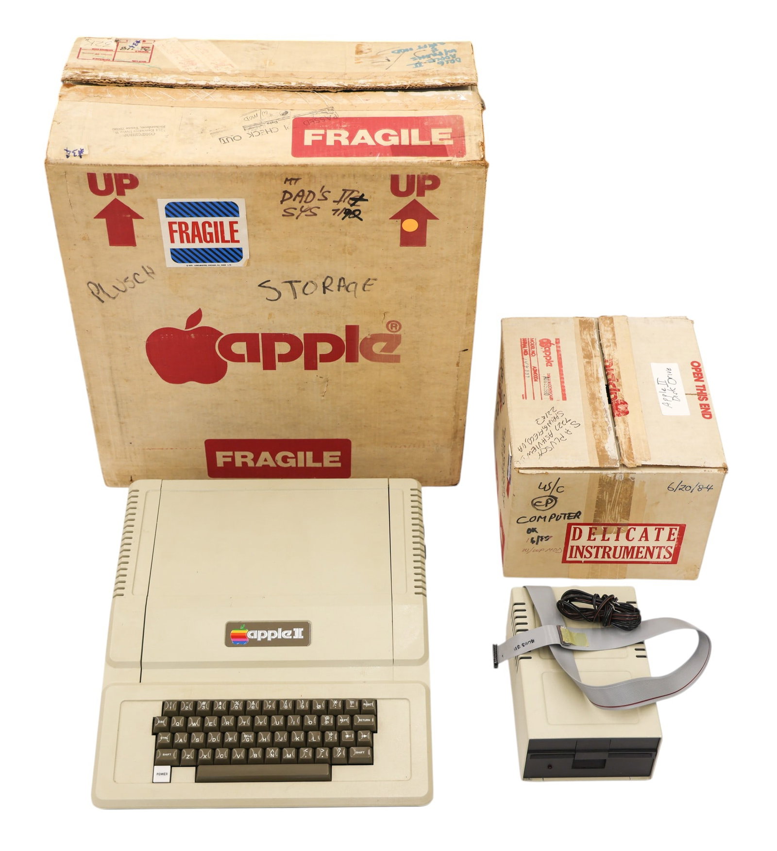1980's Apple II A2S1 Computer and Disc Drive with Boxes - 2