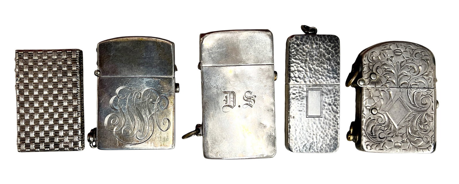 5pc Vintage Sterling Silver Lighters 237g TW: 5pc Vintage Sterling Silver Lighters 237g TW 2.25"x1.5" Largest