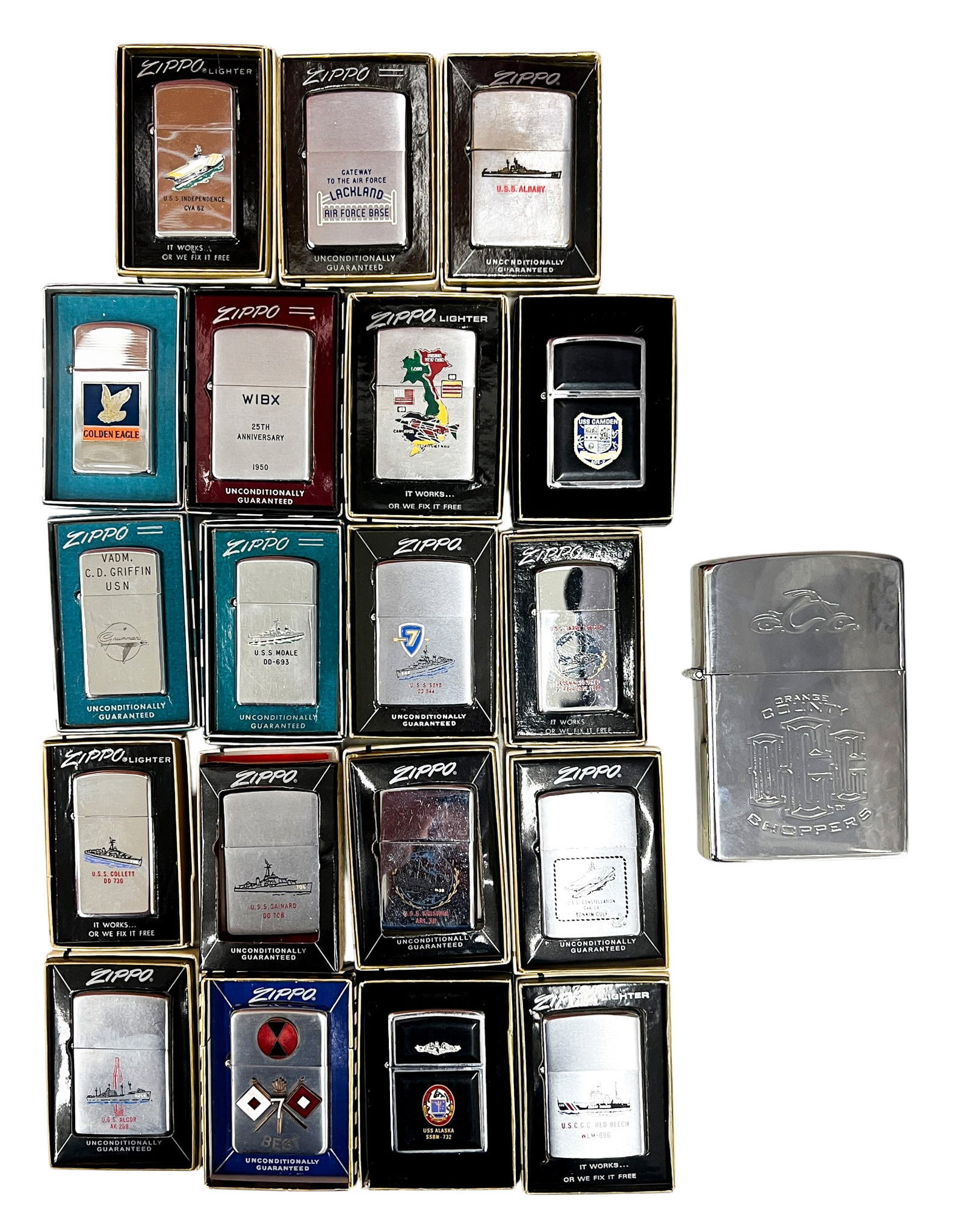 20pc Vintage U.S. Military Zippo Lighters etc.: 20pc Vintage U.S. Military Zippo Lighters etc.4.5"x3" Largest
