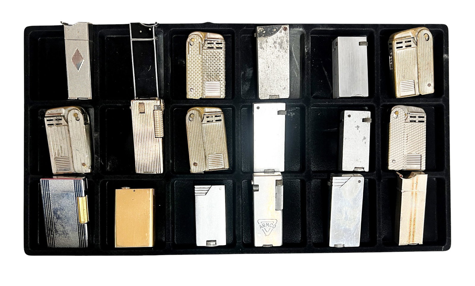 18pc Vintage Lighters: 18pc Vintage Lighters 2.25"x1.25" Largest. Brands include Im Corona, Regens etc.