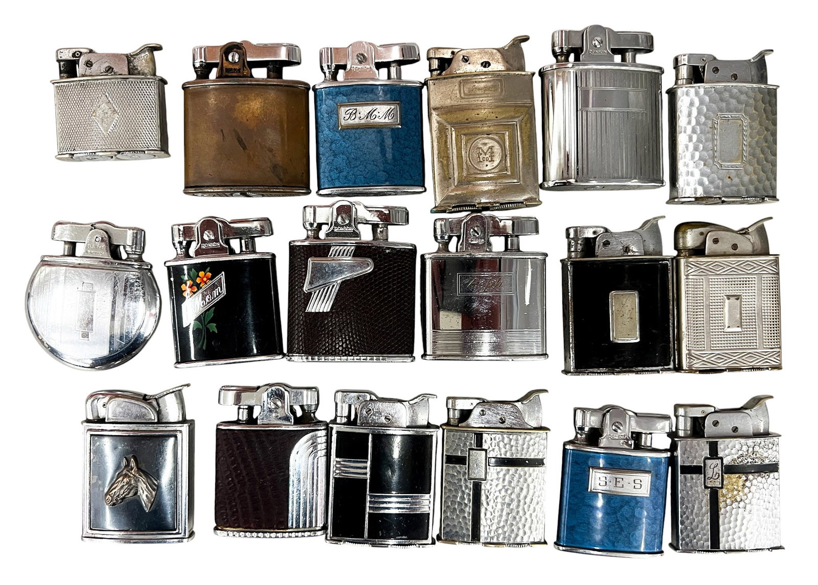 18pc Vintage Evans & Ronson Lighters: 18pc Vintage Evans & Ronson Lighters 2"x1.75" Largest