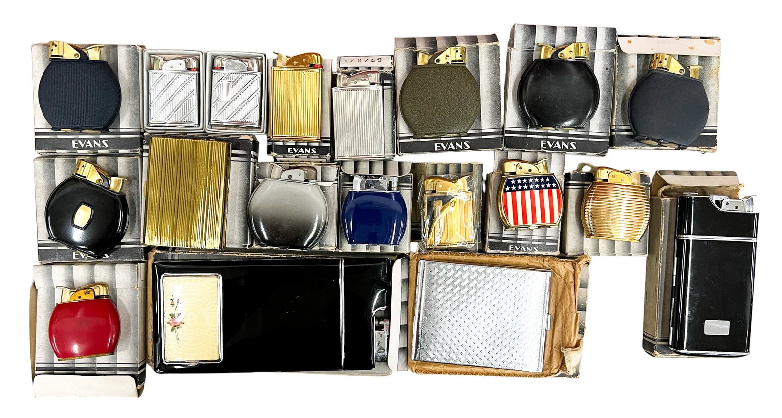 19pc Vintage Evans Lighters & Case Lighter w Boxes etc. (1 of 1)