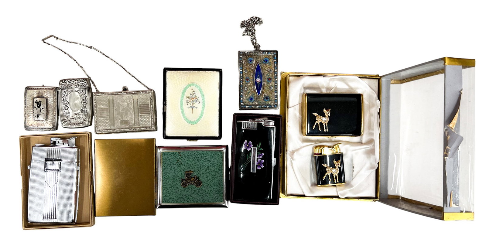 11pc Vintage Lighters & Cases etc.: 11pc Vintage Lighters & Cases etc. 4"x3" Largest. Brands include Evans, Ronson etc.