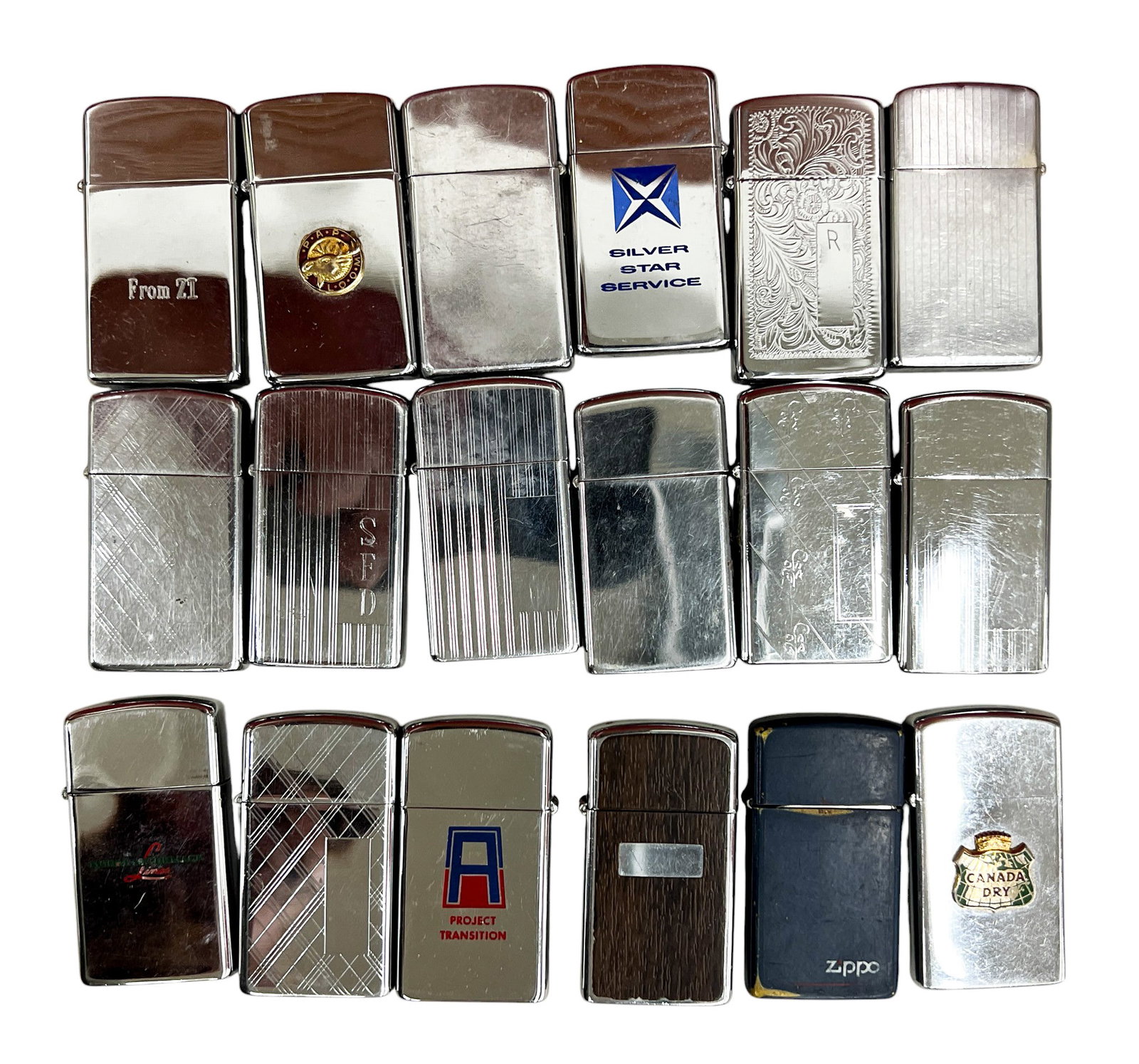 18pc Vintage Zippo Lighters: 18pc Vintage Zippo Lighters 2.25"x1.5" Each
