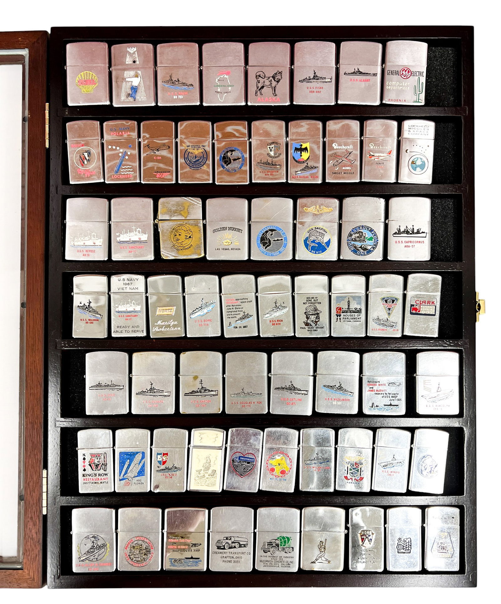 64pc Vintage Zippo Lighters w Display Case (1 of 1)