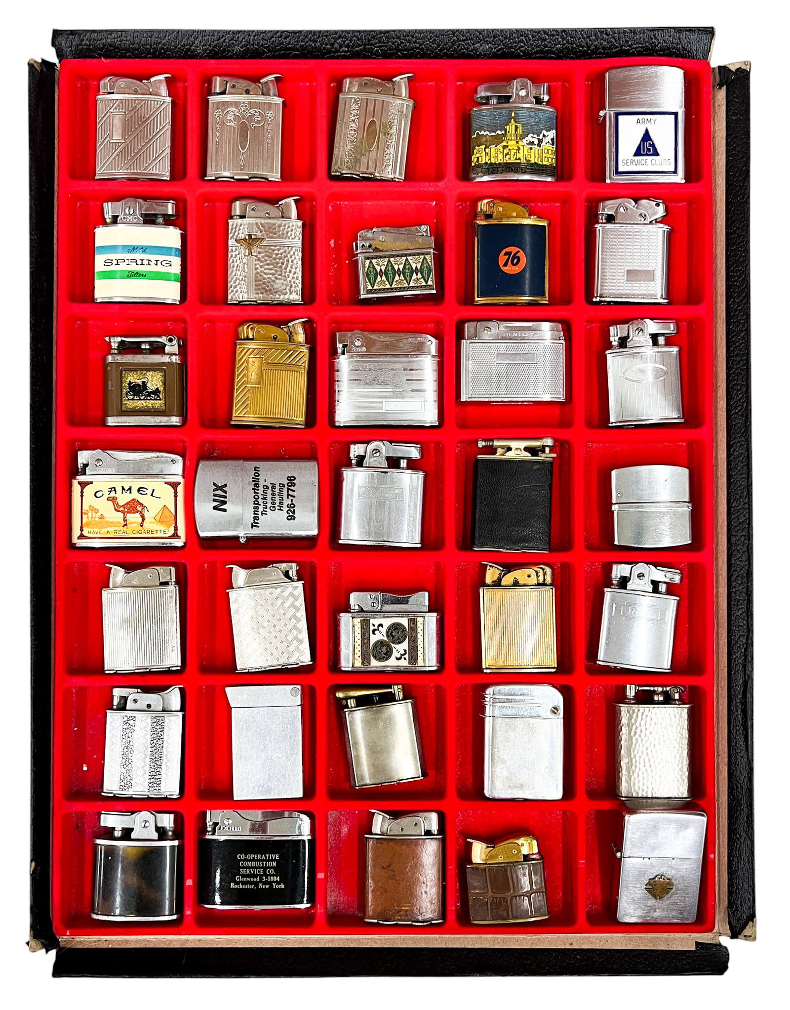 35pc Vintage Lighters: 35pc Vintage Lighters 2"x2" Largest. Brands include Zippo, Evans, Bentley, Wales etc.