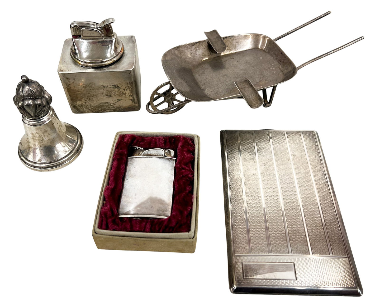 5pc Sterling Silver Lighters, Ash Tray & Cigarette Case 721g TW (1 of 1)
