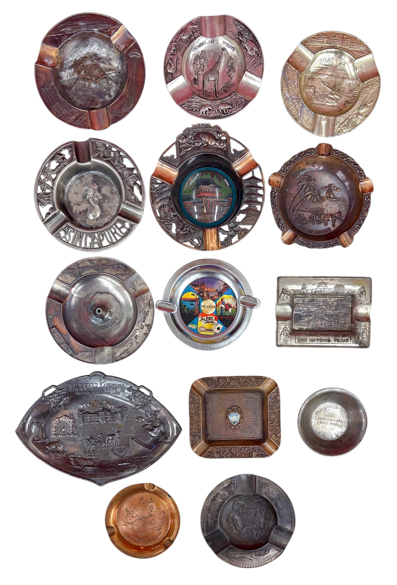 14pc Vintage Metal Location Ashtrays etc. (1 of 6)