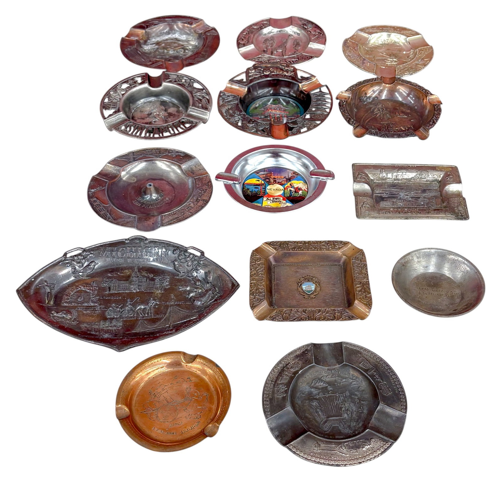 14pc Vintage Metal Location Ashtrays etc. - 6