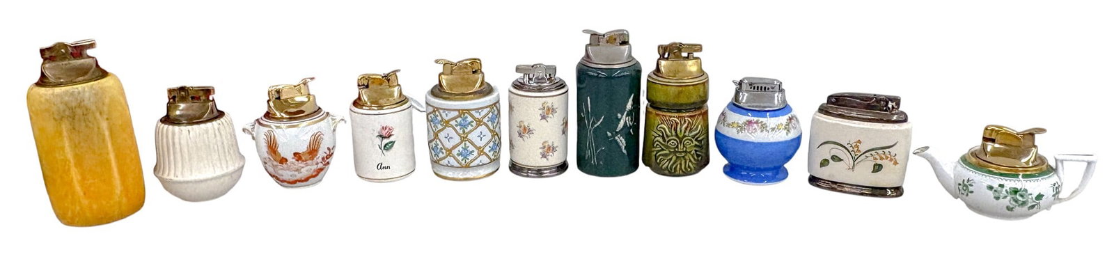 11pc Vintage Ceramic & Porcelain Tabletop Lighters etc.: 11pc Vintage Ceramic & Porcelain Tabletop Lighters etc. 5.25" Largest