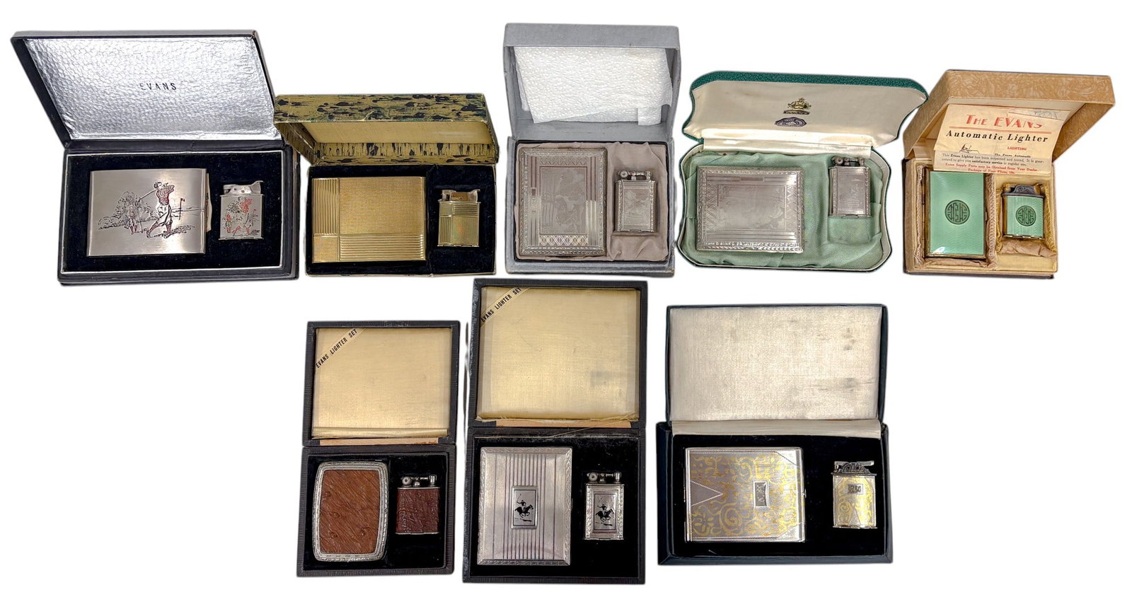 16pc Vintage Evans Lighters & Cigarette Case Sets w Boxes (1 of 1)