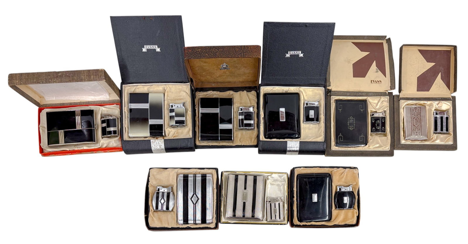 18pc Vintage Evans Lighters & Cigarette Case Sets w Boxes (1 of 1)