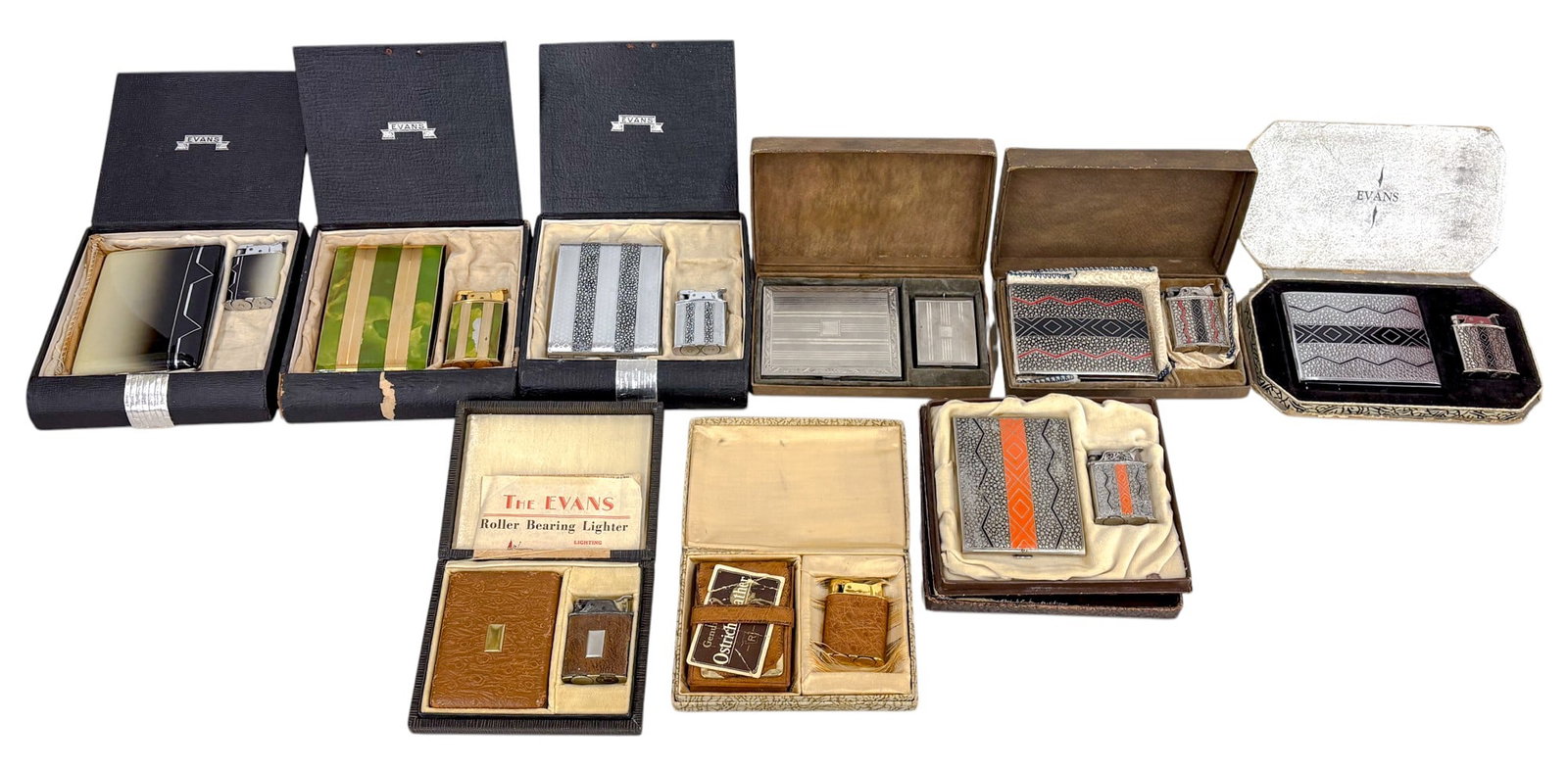 18pc Vintage Evans Lighter & Cigarette Case Sets w Boxes etc. (1 of 1)