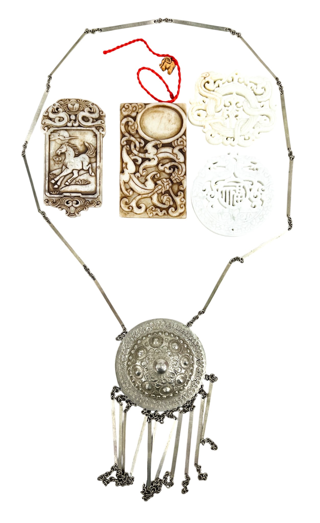 4pc Pierced Jade Pendants & Chinese Necklace (1 of 1)