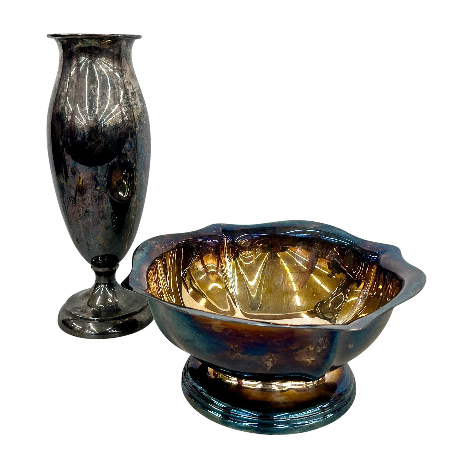 2pc Silver Plated Vase & Bowl: 2pc Silver Plated Vase & Bowl 12" Largest