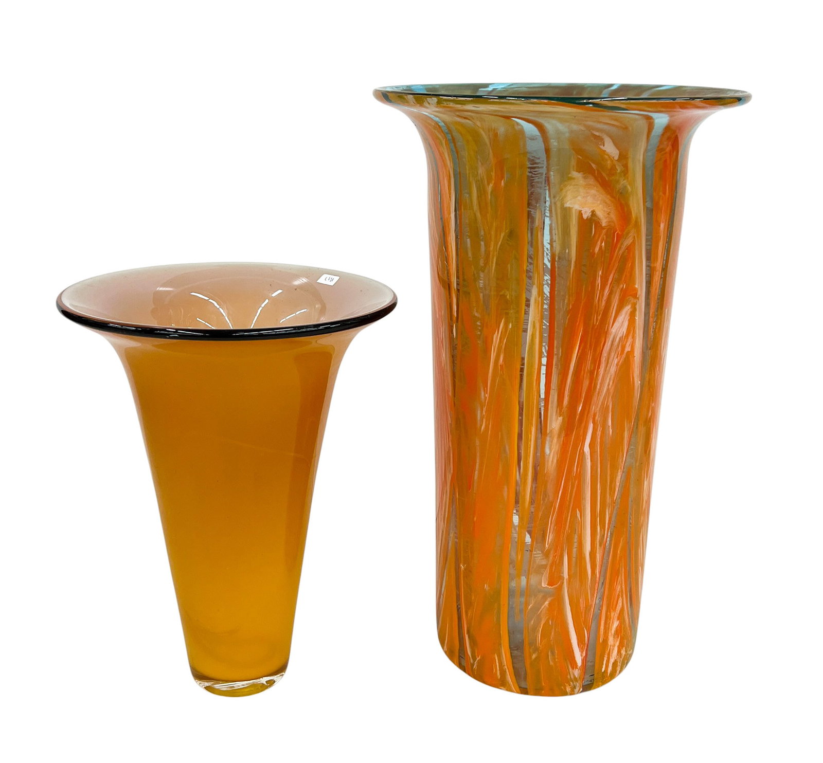 2pc Art Glass Vases: 2pc Art Glass Vases One is signed "A.G.W" (Akron Glass Works) 16" Largest. Overall excellent condition.