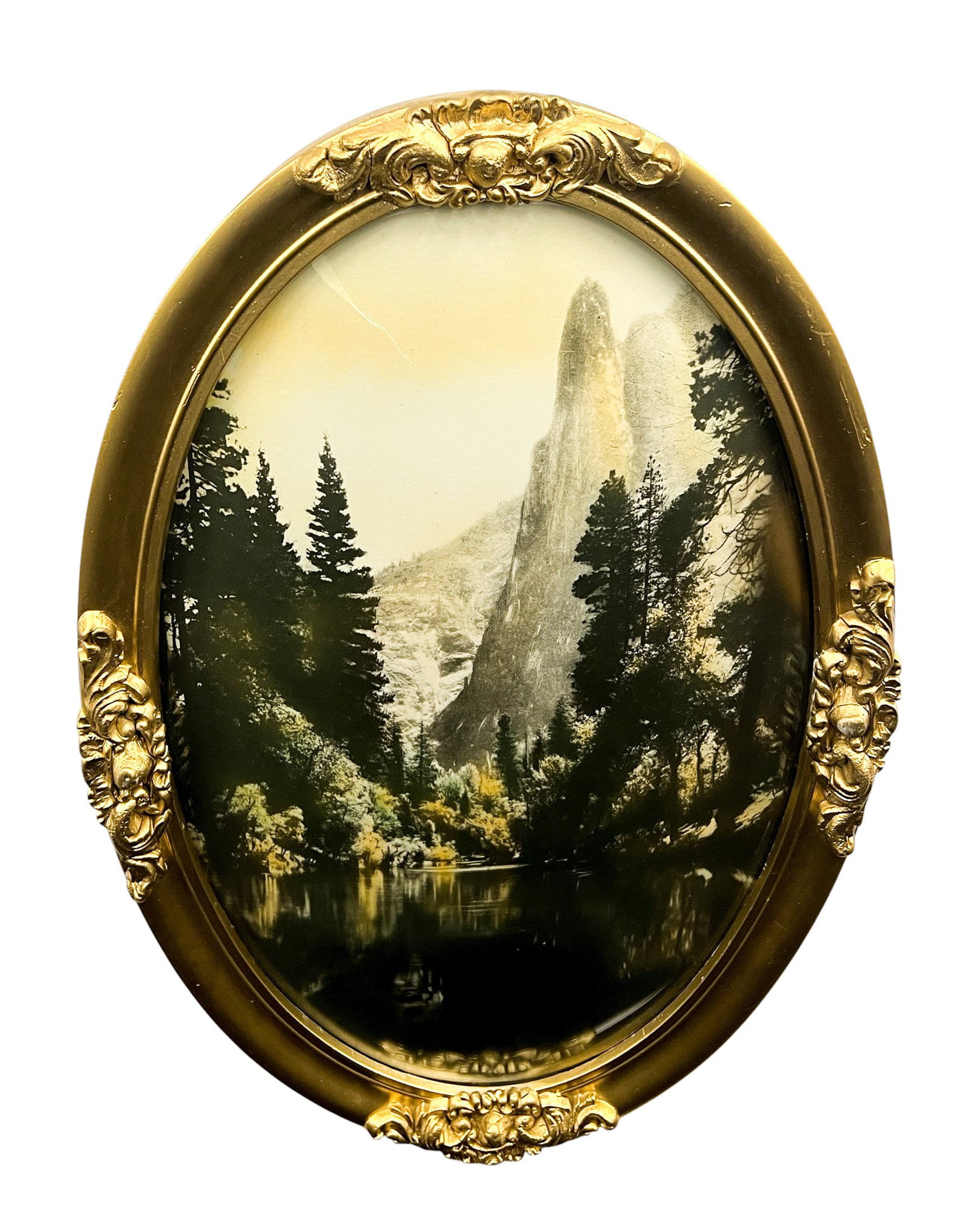 Valley Scene Reproduction Tinted Photograph: Valley Scene Reproduction Tinted Photograph 22"x16". Overall excellent condition, not examined outside of framing.