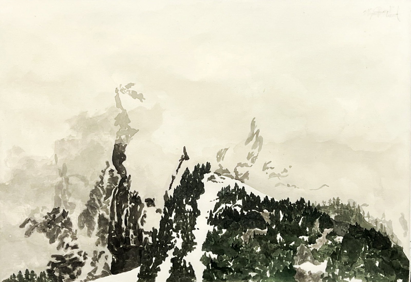 Artist Unknown "Snowy Mountain Scene" Watercolor on Paper: Artist Unknown "Snowy Mountain Scene" Watercolor on Paper 10"x14" Image 16"x20" Framed. Unsigned. Excellent condition, not examined outside of framing.