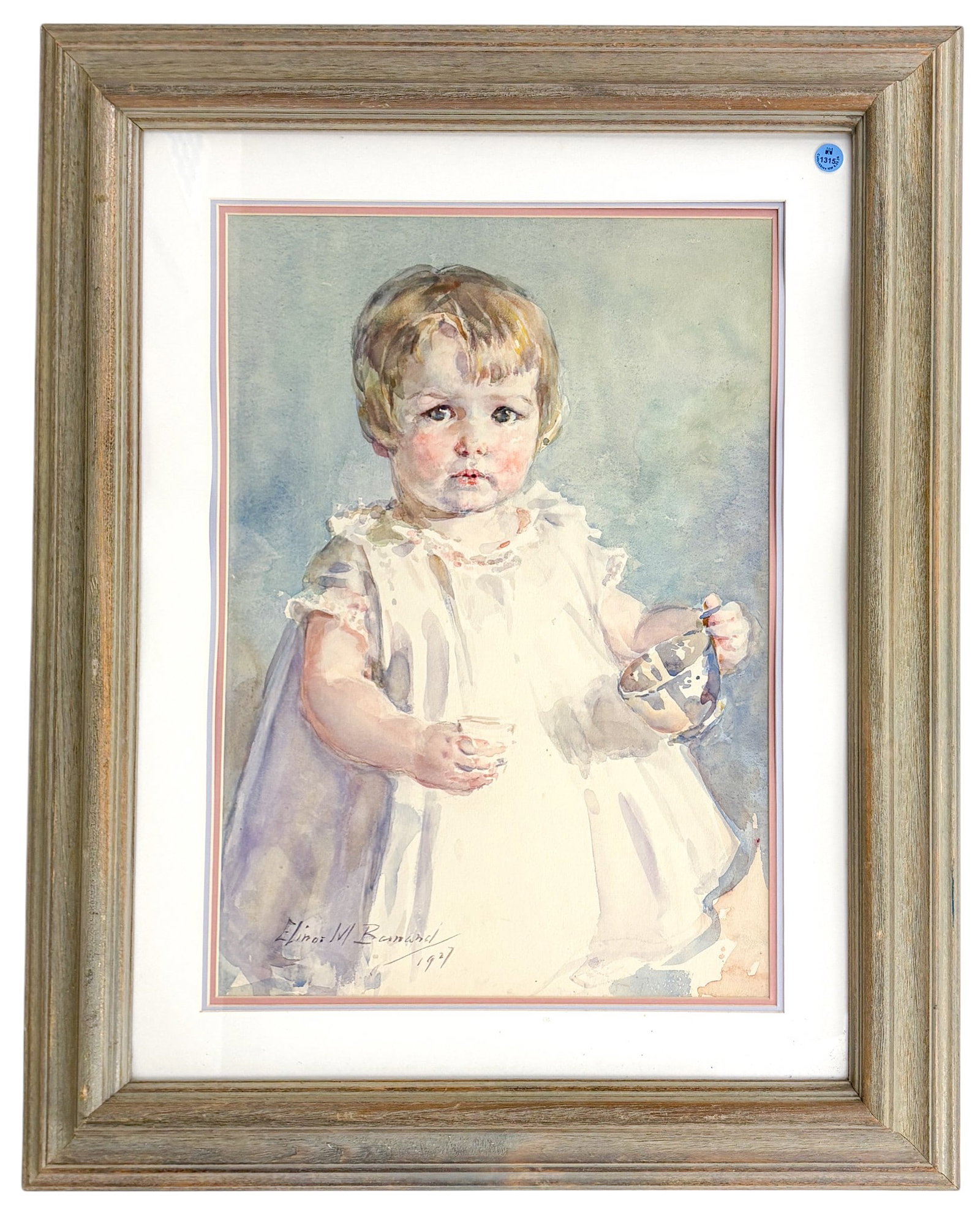 Elinor Barnard "Little Girl with Cup" 1927 Watercolor on Paper - 2