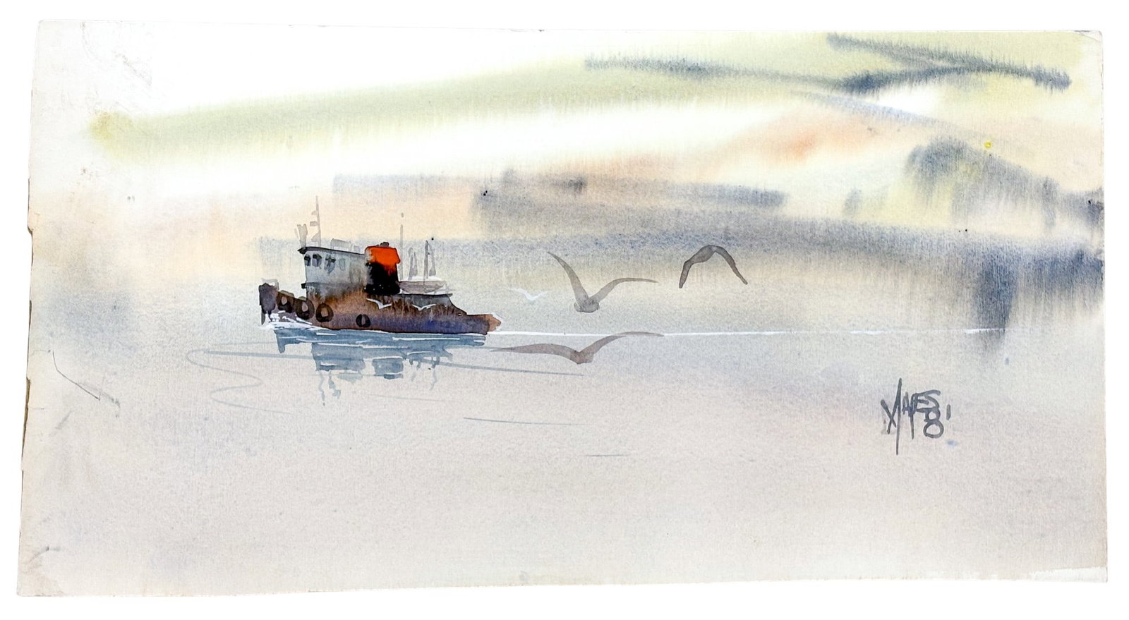 Danny Mayes "Tug Boat" 1981 Watercolor on Board - 2