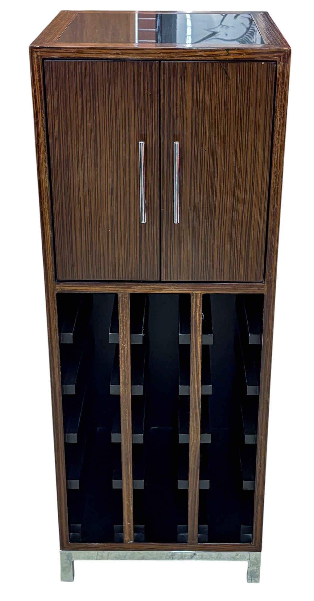 Wood Veneer Wine Cabinet with Marble Top: Wood Veneer Wine Cabinet with Marble Top. 40"x14.5"x15". Minor scratches