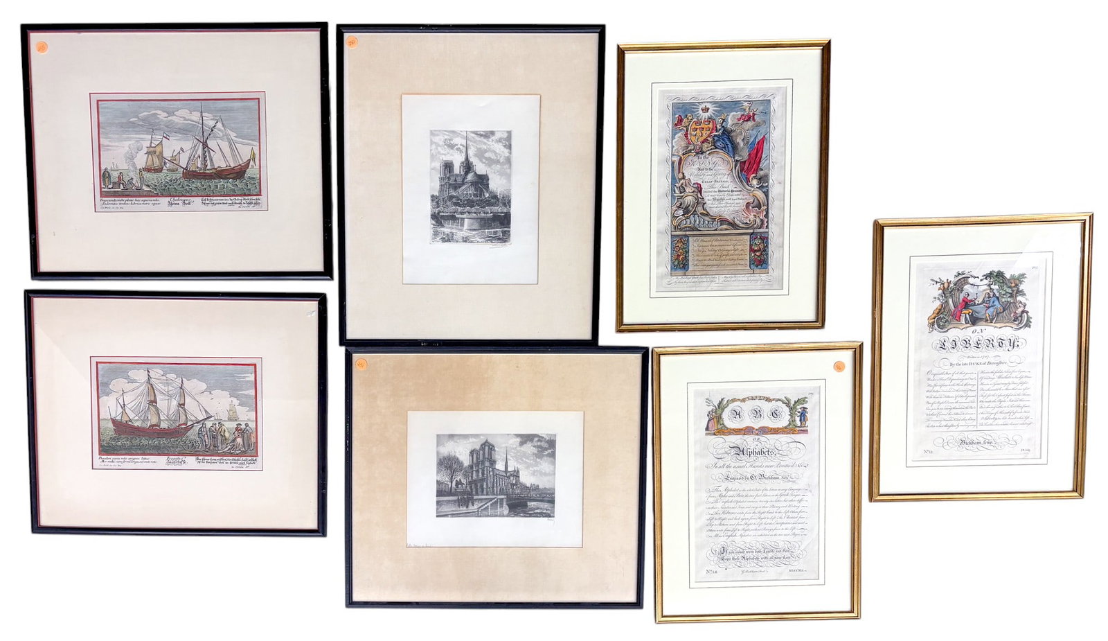 7pc Admiral Nelson Etchings: 7pc Admiral Nelson Etchings. 21.5"x18" largest. Excellent condition. Not examined outside of framing.