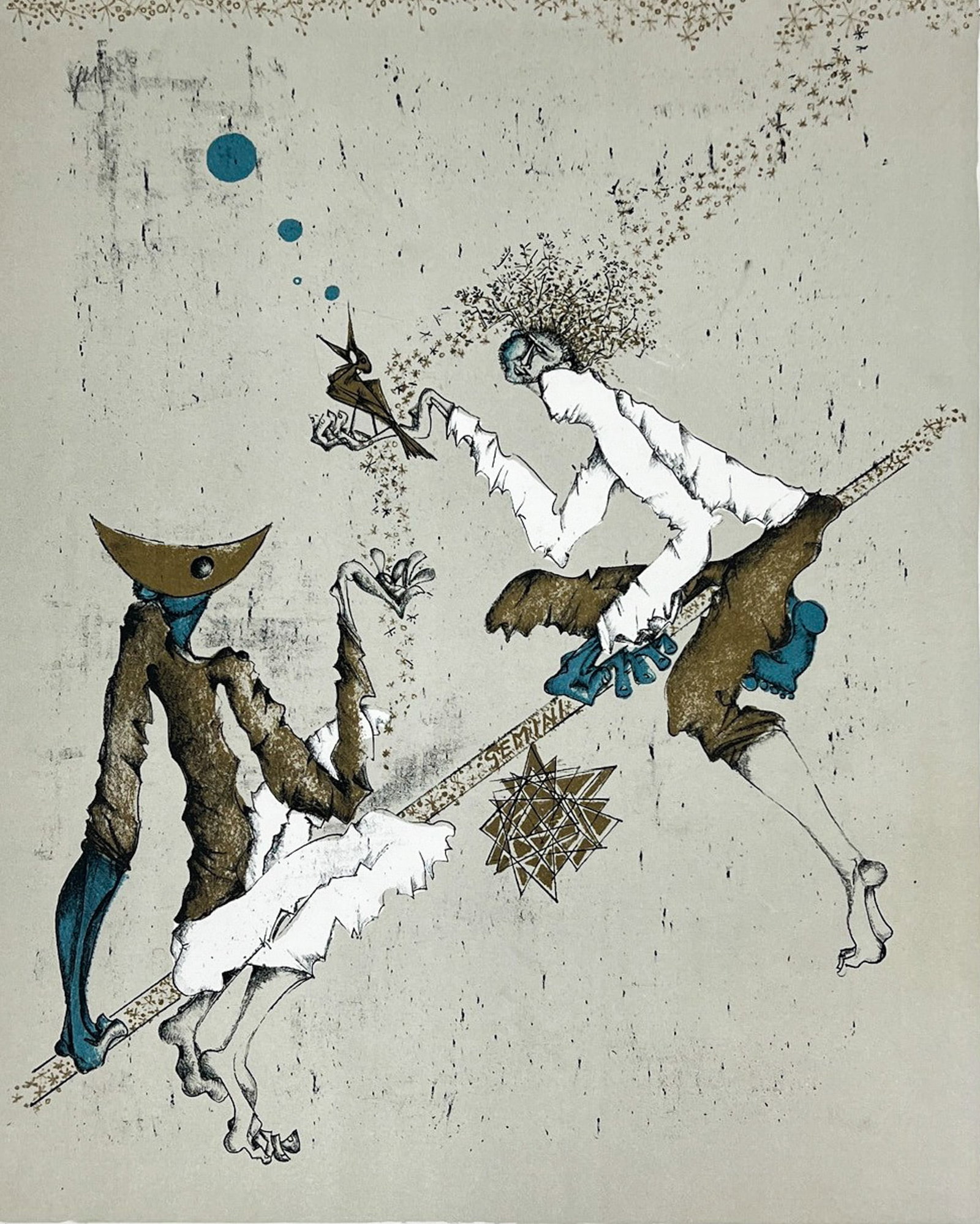 Ossi Czinner "Diagonal Opposition" Lithograph: Ossi Czinner (1924-2014 Austrian) "Diagonal Opposition" Lithograph. 27.5"x19.5 loose. Signed lower right. Numbered 9/100. Smudges and toning throughout.
