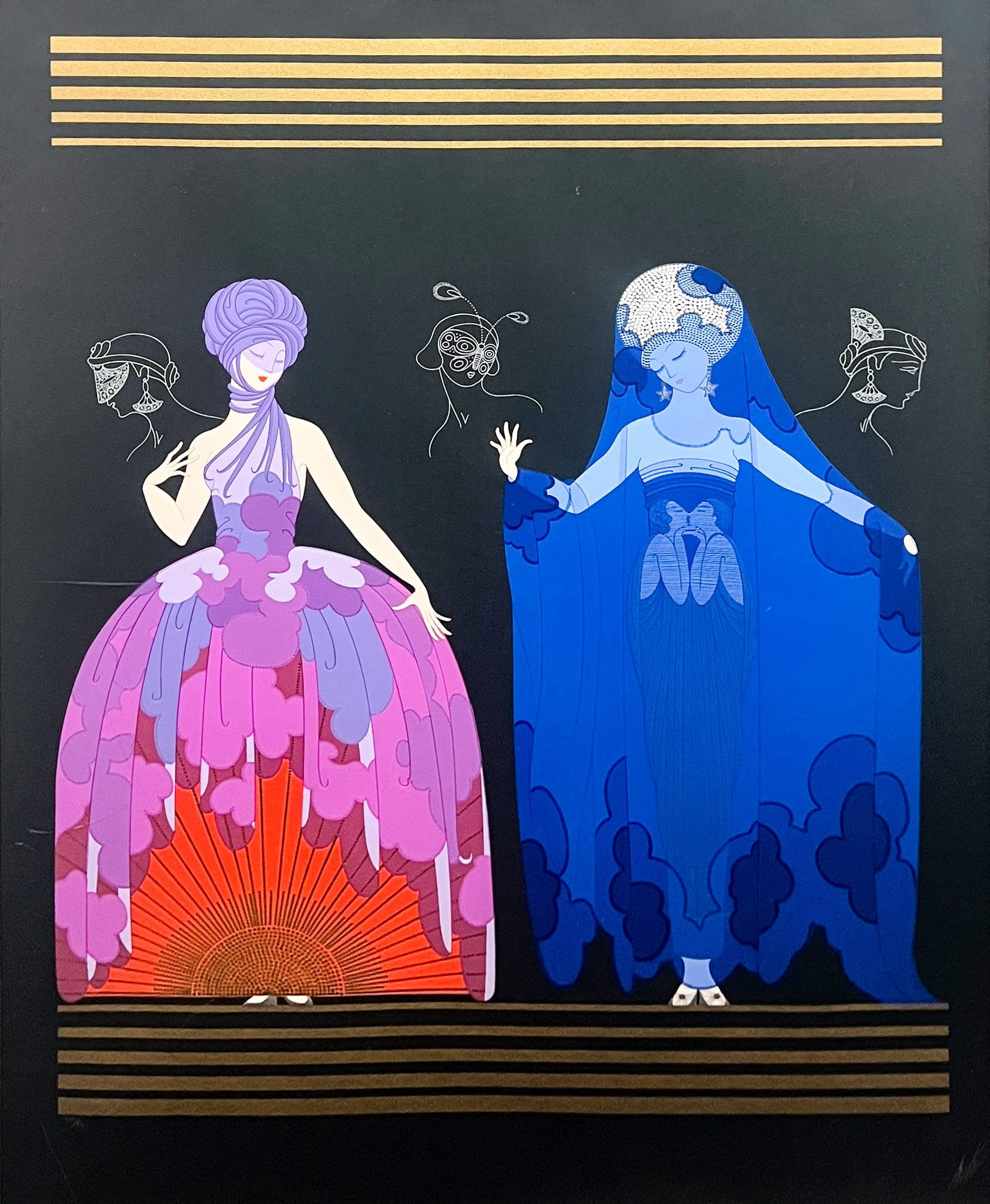 Erte "Evening Night" Serigraph: Erte (1892-1990 French) "Evening Night" Serigraph. 38"x26" image 47.5"x36.5" framed. Excellent condition.