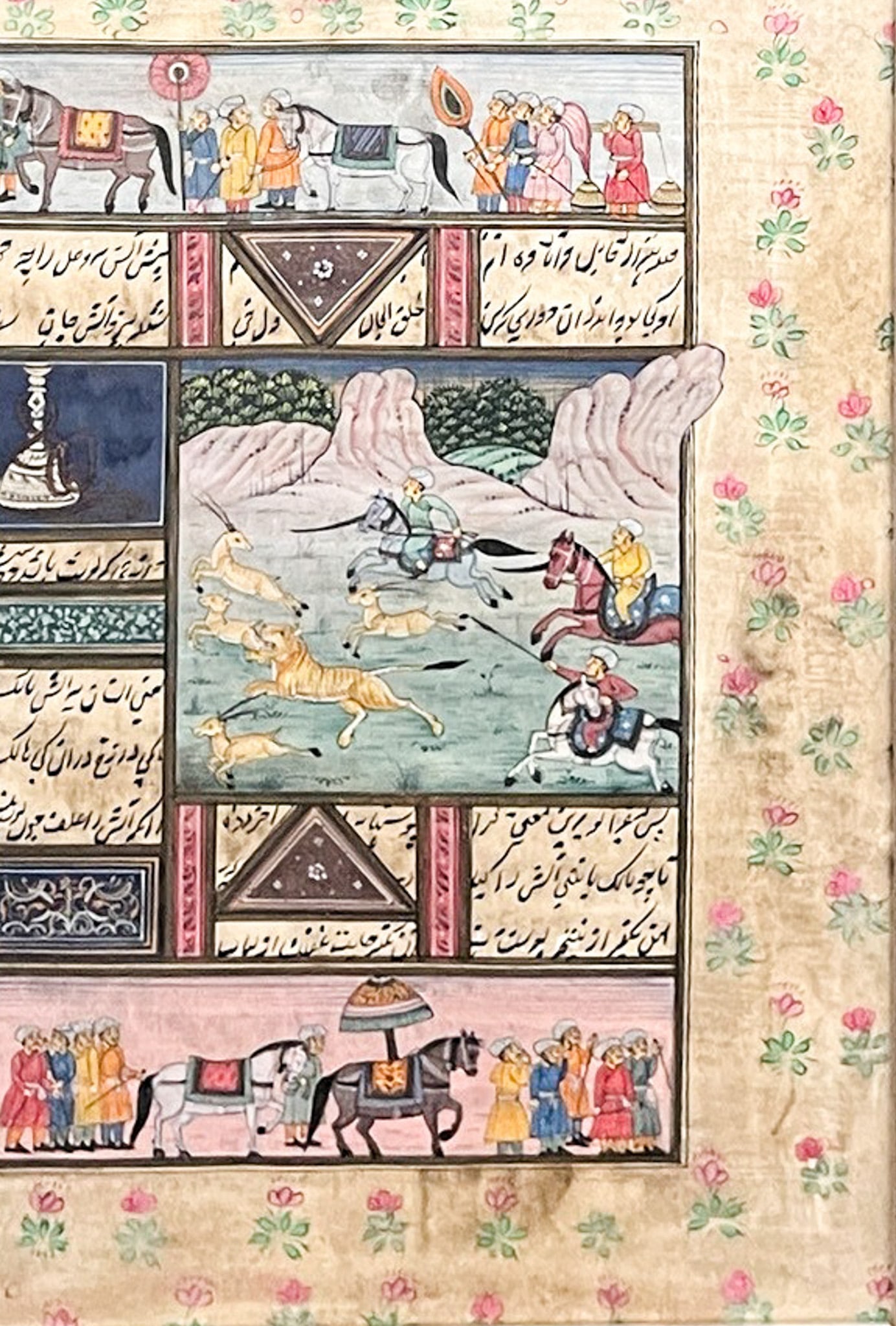 Late 19th Cent. Indo-Persian Miniature Painting: Late 19th Cent. Indo-Persian Miniature Painting. 11"x7" image 21"x17" framed. Excellent condition.