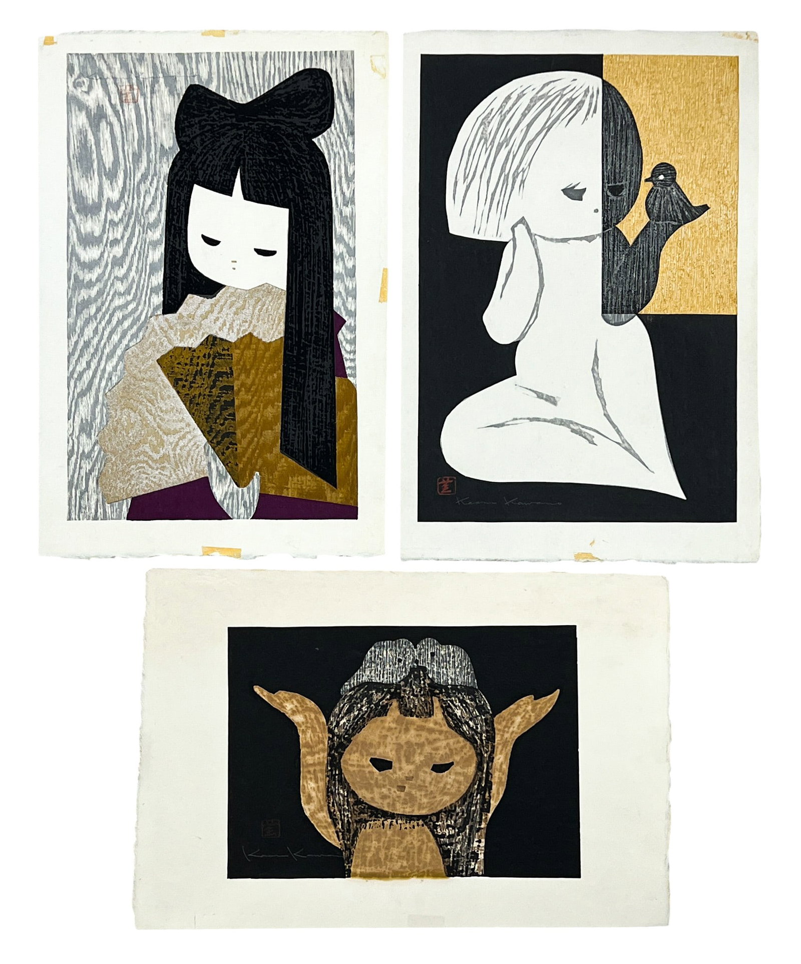 3pc Kaoru Kawano Woodblock Prints (1 of 1)