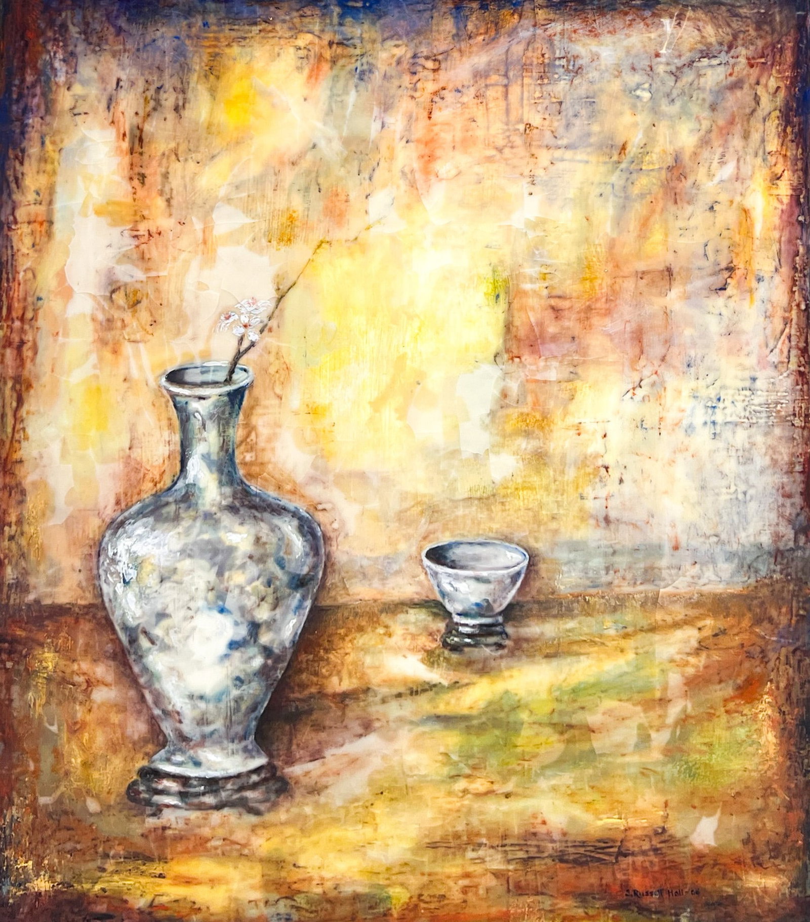 Susan Russell Hall "Repose" 2006 Oil & Encaustic on Panel: Susan Russell Hall (20th/21st Cent. Washington) "Repose" 2006 Oil & Encaustic on Panel 20"x24" Unframed. Signed lower right. Woodside Braseth Gallery label on verso. Excellent condition.