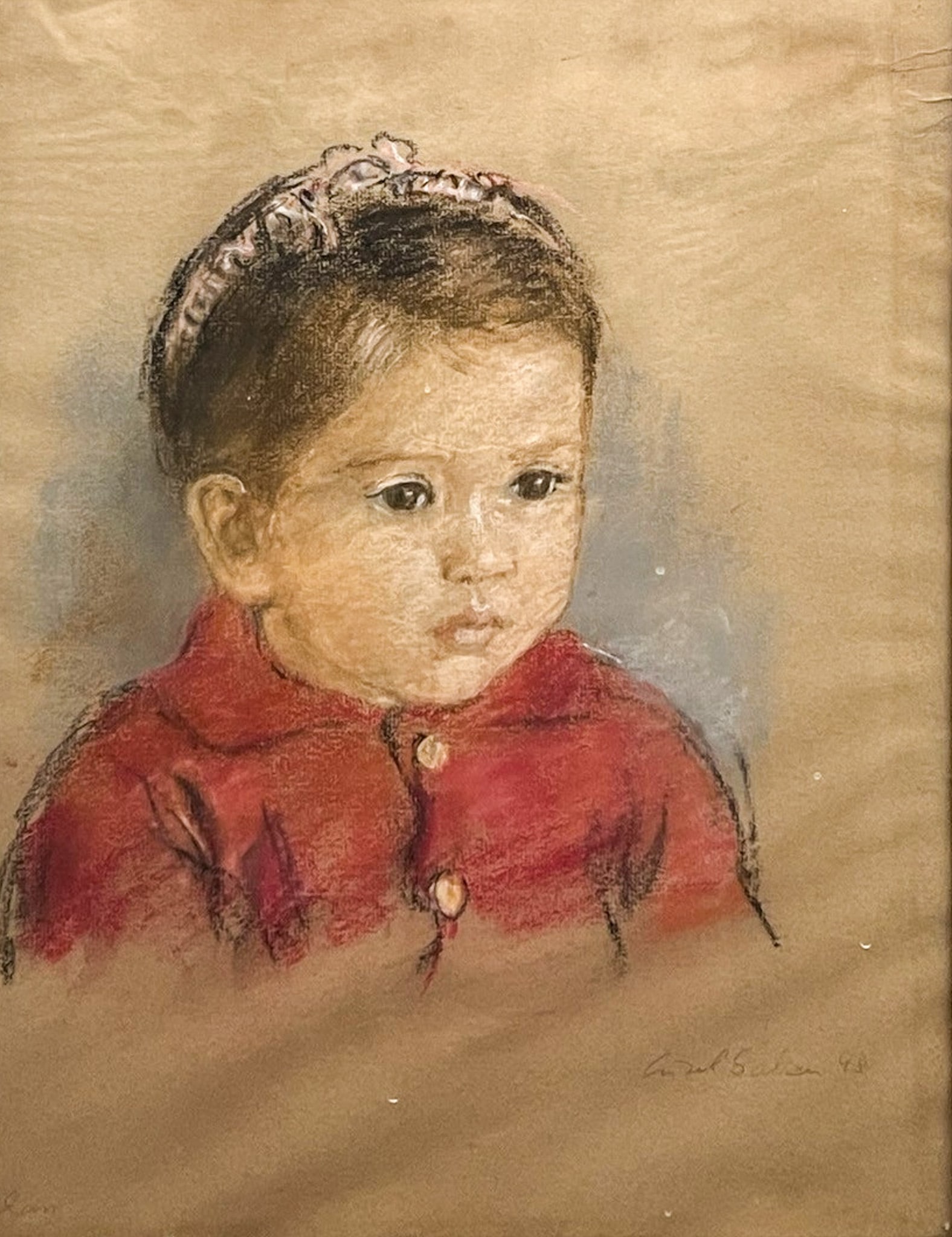 Lisel Salzer "Big Brown Eyes" 1948 Oil Pastel on Paper: Lisel Salzer (1906-2005 Washington) "Big Brown Eyes" 1948 Oil Pastel on Paper 15.5"x12" Image 26"x22" Framed. Signed lower right. Excellent condition, not examined outside of framing.