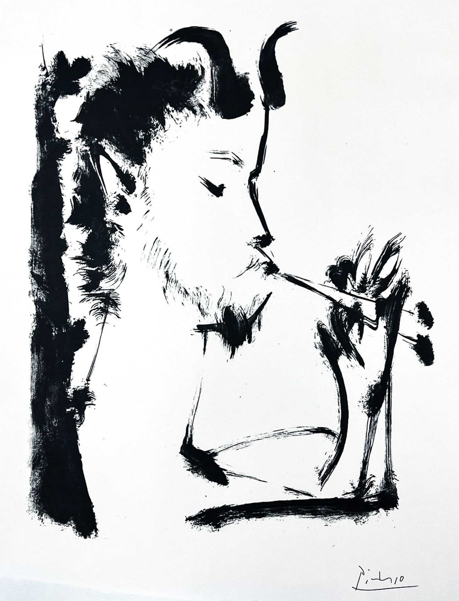 Pablo Picasso "Pan Vallauris" 1963 Lithograph: Pablo Picasso (1881-1973 Spanish) "Pan Vallauris" 1963 Lithograph 19.5"x15" Image 25"x19.5" Matted. Plate signed lower right. Even toning throughout.