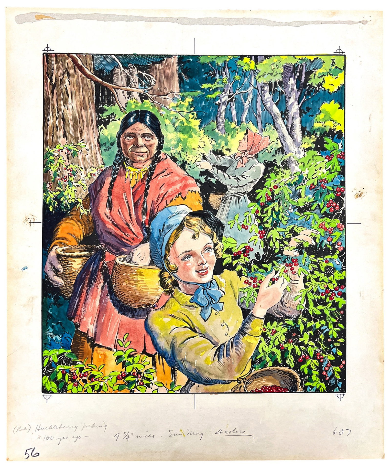 Parker McAllister "Huckleberry Picking" 1956 Watercolor on Board - 2