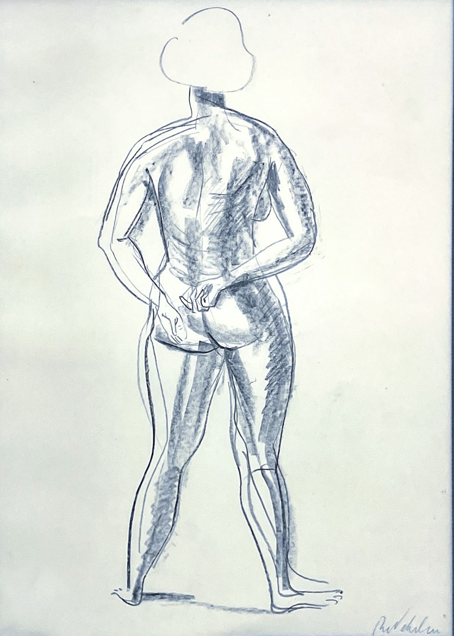 Artist Unknown "Female Figure Study" Graphite on Paper: Artist Unknown "Female Figure Study" Graphite on Paper 17.5"x12" Image 28"x22" Framed. Illegibly signed lower right. Excellent condition, not examined outside of framing. Frame has minor damage to out